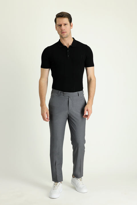 Orta Gri 4 Drop Relaxed Fit Rahat Kesim Yünlü Klasik Kumaş Pantolon