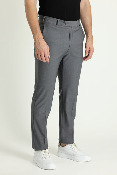 Orta Gri Slim Fit Dar Kesim Yünlü Klasik Kumaş Pantolon