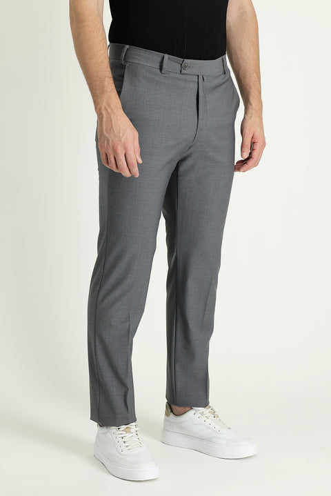 Orta Gri 4 Drop Relaxed Fit Rahat Kesim Yünlü Klasik Kumaş Pantolon