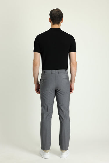 Orta Gri Slim Fit Dar Kesim Yünlü Klasik Kumaş Pantolon