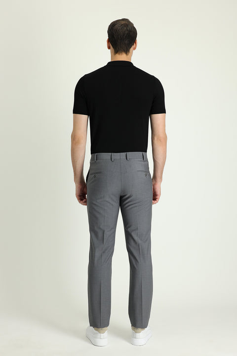 Orta Gri 4 Drop Relaxed Fit Rahat Kesim Yünlü Klasik Kumaş Pantolon