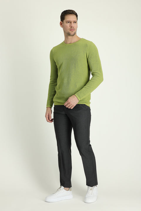 Metalik Gri 7 Drop Slim Fit Dar Kesim Yünlü Klasik Kumaş Pantolon