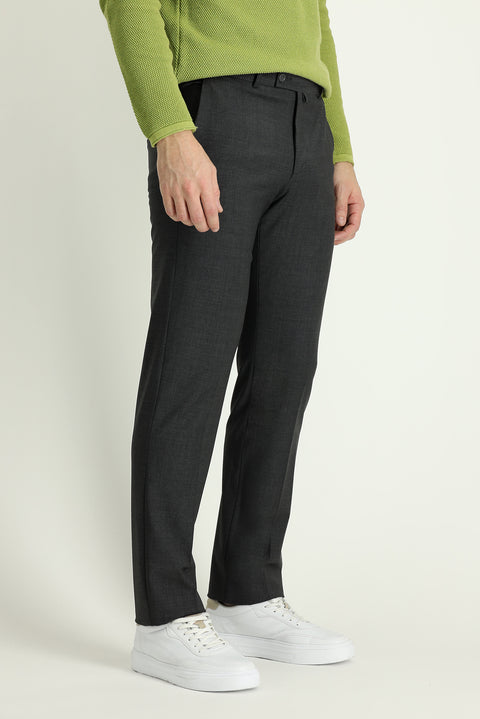 Metalik Gri 4 Drop Relaxed Fit Rahat Kesim Yünlü Klasik Kumaş Pantolon