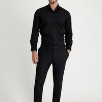 Siyah 4 Drop Relaxed Fit Rahat Kesim Yünlü Klasik Kumaş Pantolon