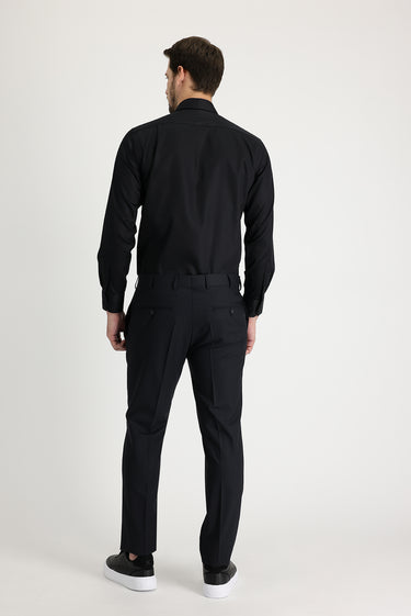  Siyah Relaxed Fit Rahat Kesim Yünlü Klasik Kumaş Pantolon