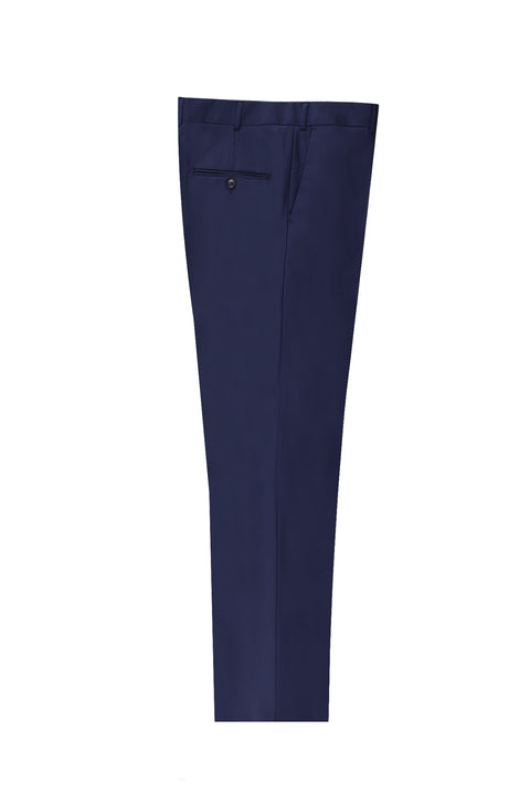 Orta Lacivert 4 Drop Relaxed Fit Rahat Kesim Yünlü Klasik Kumaş Pantolon