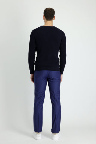  Açık Lacivert Slim Fit Dar Kesim Yünlü Klasik Kumaş Pantolon