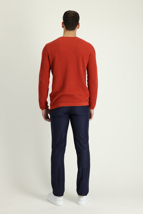 Orta Lacivert 7 Drop Slim Fit Dar Kesim Yünlü Klasik Kumaş Pantolon