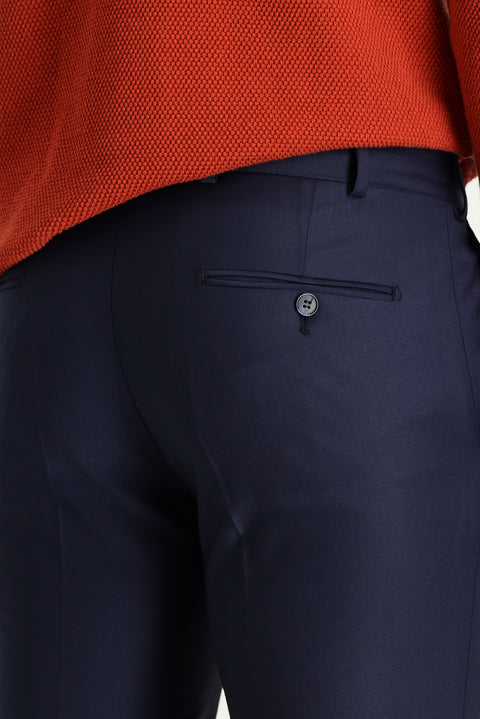 Orta Lacivert 7 Drop Slim Fit Dar Kesim Yünlü Klasik Kumaş Pantolon