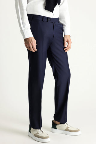  Koyu Lacivert 7 Drop Slim Fit Dar Kesim Yünlü Klasik Kumaş Pantolon