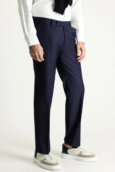 Koyu Lacivert 7 Drop Slim Fit Dar Kesim Yünlü Klasik Kumaş Pantolon