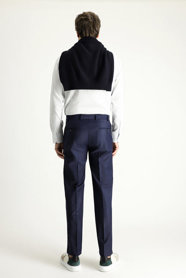 Koyu Lacivert Slim Fit Dar Kesim Yünlü Klasik Kumaş Pantolon