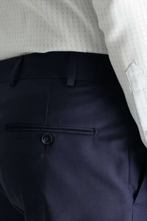 Koyu Lacivert 7 Drop Slim Fit Dar Kesim Yünlü Klasik Kumaş Pantolon