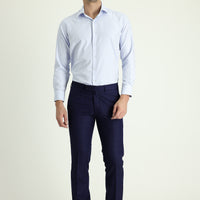Açık Lacivert Slim Fit Dar Kesim Klasik Desenli Kumaş Pantolon