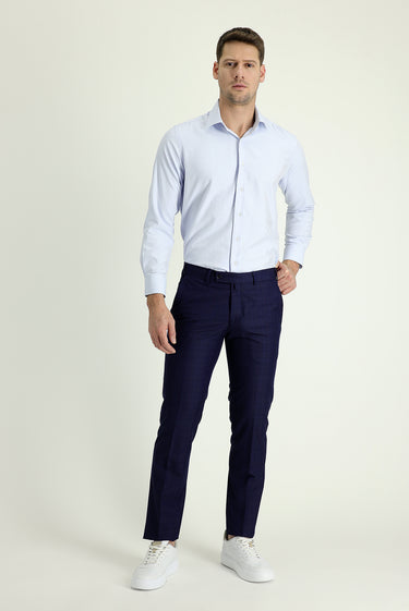 Açık Lacivert Slim Fit Dar Kesim Klasik Desenli Kumaş Pantolon