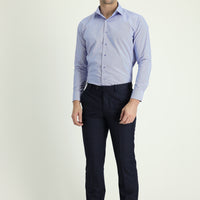 Koyu Lacivert Regular Fit Klasik Desenli Kumaş Pantolon