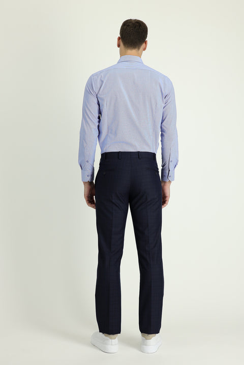Koyu Lacivert 6 Drop Regular Fit Standart Kesim Klasik Desenli Kumaş Pantolon