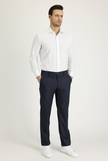 Koyu Antrasit Slim Fit Dar Kesim Klasik Desenli Likralı Kumaş Pantolon