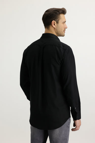 Siyah Uzun Kol Relaxed Fit Rahat Kesim Lyocell Gömlek