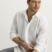 Beyaz Uzun Kol Relaxed Fit Rahat Kesim Lyocell Gömlek