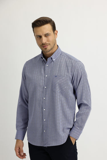 Orta Lacivert Uzun Kol Regular Fit Ekose Gömlek