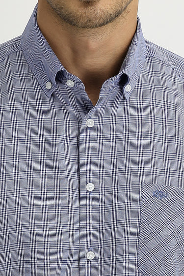 Orta Lacivert Uzun Kol Regular Fit Ekose Gömlek