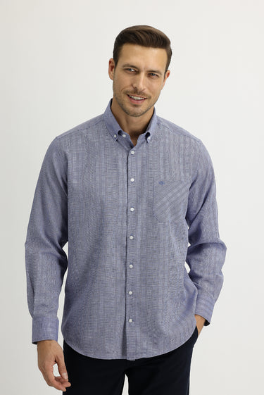 Orta Lacivert Uzun Kol Regular Fit Ekose Gömlek