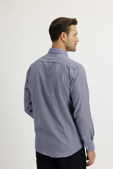 Orta Lacivert Uzun Kol Regular Fit Ekose Gömlek