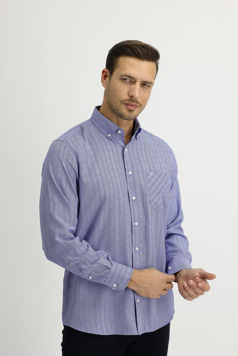 Mavi Uzun Kol Regular Fit Ekose Gömlek