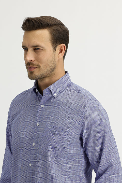 Blue Long Sleeve Regular Fit Plaid Shirt