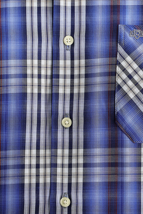 Mavi Uzun Kol Regular Fit Ekose Pamuklu Kolay Ütülenebilir Düğmeli Yaka Gömlek