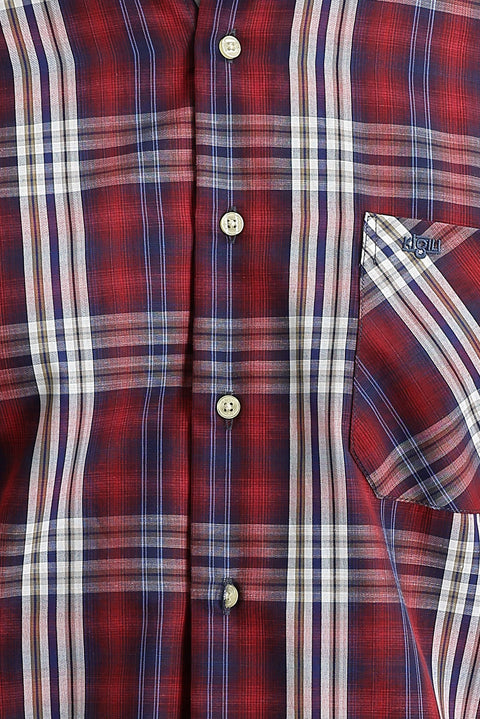 Açık Bordo Uzun Kol Regular Fit Ekose Düğmeli Yaka Gömlek