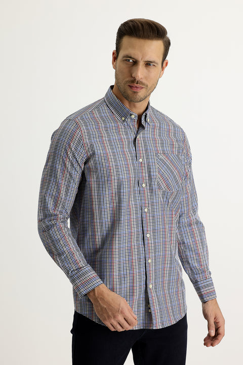 Mavi Uzun Kol Regular Fit Ekose Gömlek