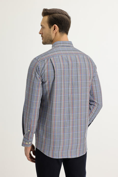 Mavi Uzun Kol Regular Fit Ekose Gömlek