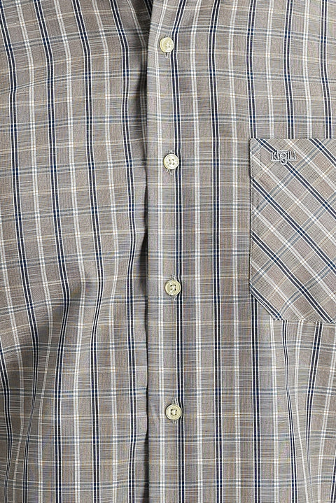 Açık Vizon Uzun Kol Regular Fit Ekose Pamuklu Kolay Ütülenebilir Düğmeli Yaka Gömlek