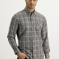 Orta Kahve Uzun Kol Regular Fit Ekose Gömlek