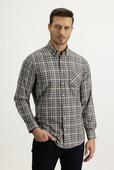 Orta Kahve Uzun Kol Regular Fit Ekose Gömlek