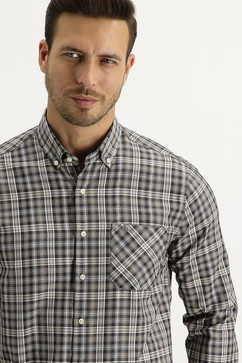 Orta Kahve Uzun Kol Regular Fit Ekose Gömlek