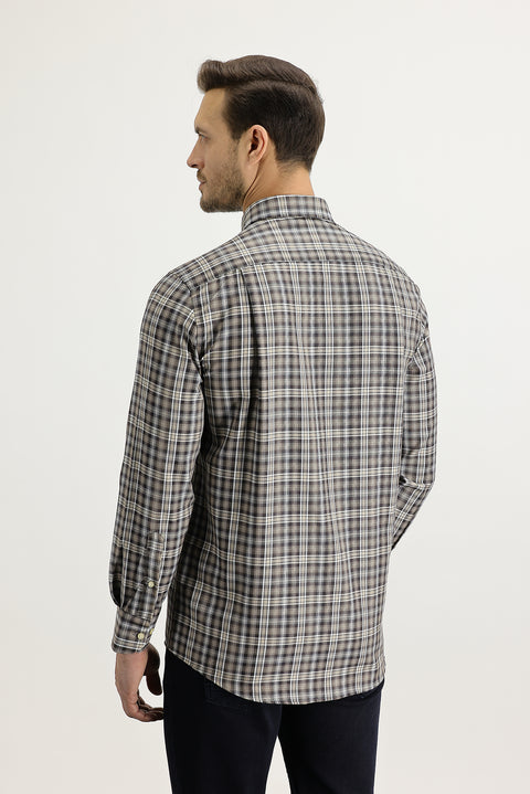 Orta Kahve Uzun Kol Regular Fit Ekose Pamuklu Kolay Ütülenebilir Gömlek