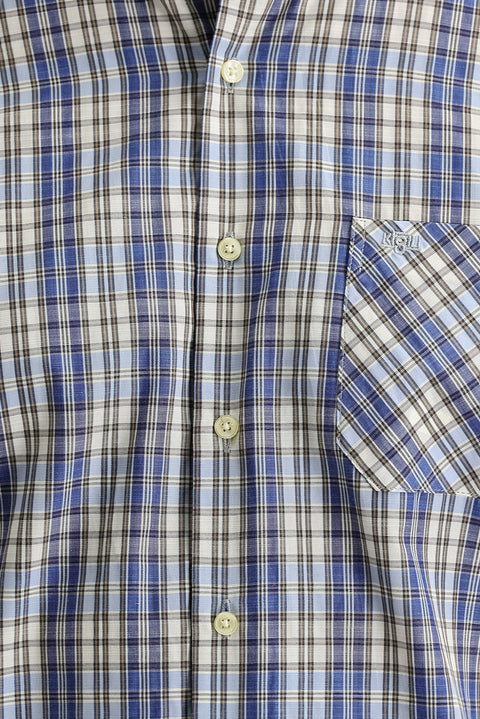 Açık Lacivert Uzun Kol Regular Fit Ekose Düğmeli Yaka Gömlek