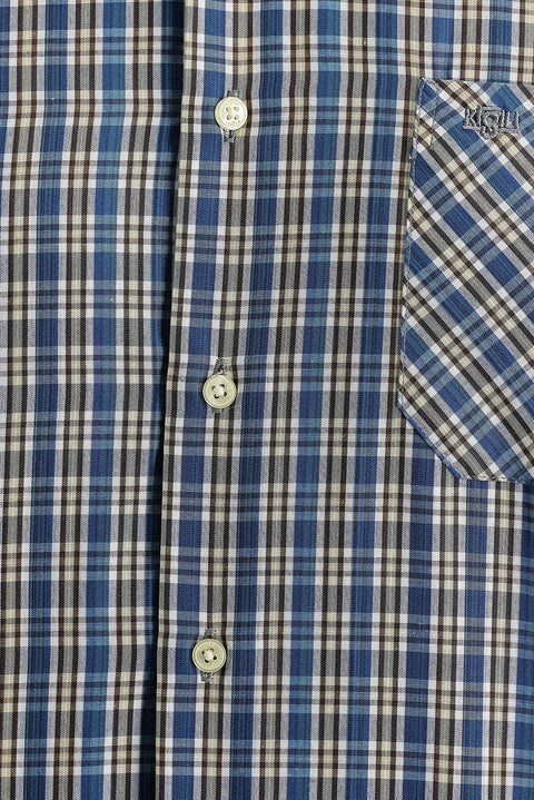 Mavi Uzun Kol Regular Fit Ekose Kolay Ütülenebilir Gömlek