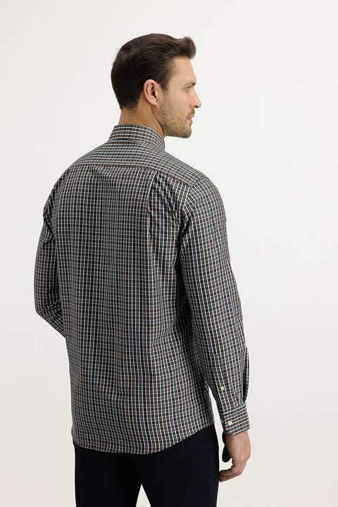 Orta Kahve Uzun Kol Regular Fit Ekose Gömlek