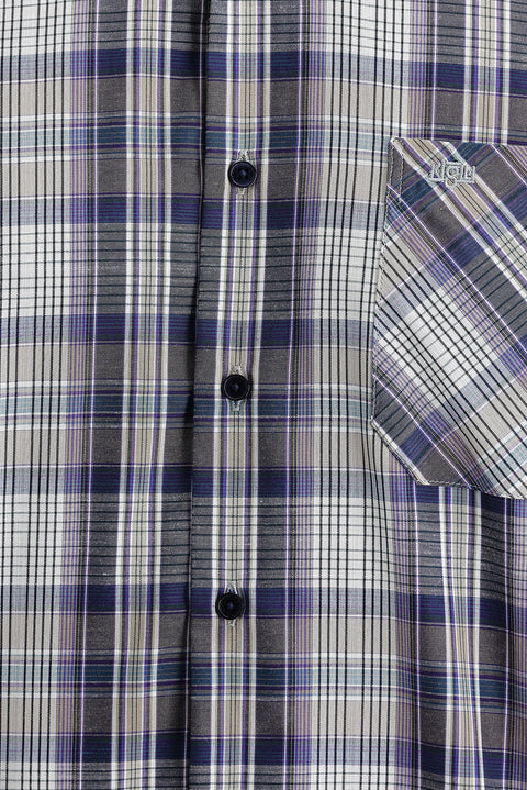 Lila Uzun Kol Regular Fit Ekose Pamuklu Gömlek