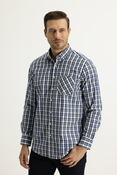 Mavi Uzun Kol Regular Fit Ekose Gömlek