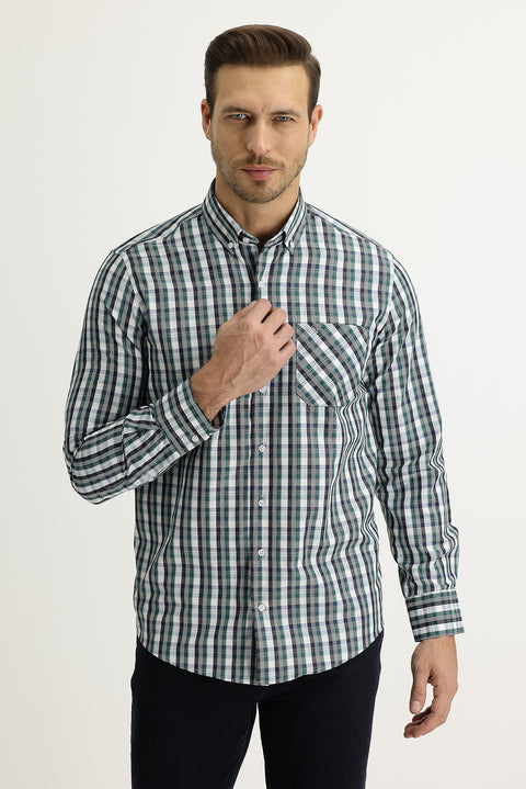 Koyu Yeşil Uzun Kol Regular Fit Ekose Gömlek