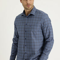 Blue Long Sleeve Regular Fit Plaid Shirt