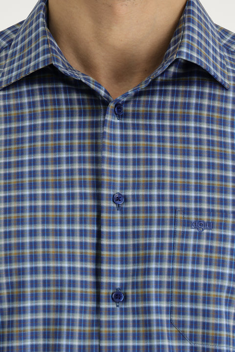 Blue Long Sleeve Regular Fit Plaid Shirt