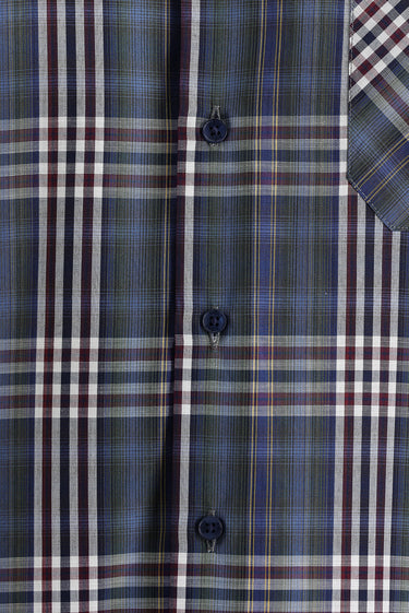 Koyu Mavi  Uzun Kol Regular Fit Ekose Pamuklu Gömlek