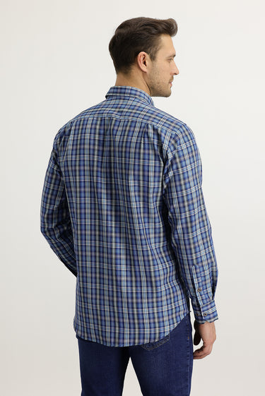 Gök Mavisi Uzun Kol Regular Fit Ekose Gömlek