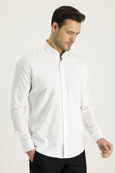  Beyaz Uzun Kol Slim Fit Dar Kesim Oxford Pamuk Gömlek